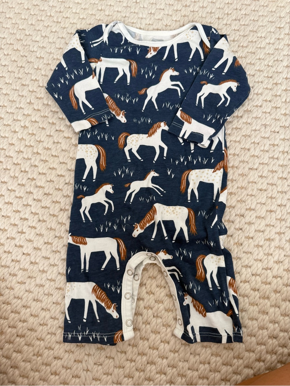 Navy Horse Print Baby One-Piece Bodysuit with Snaps